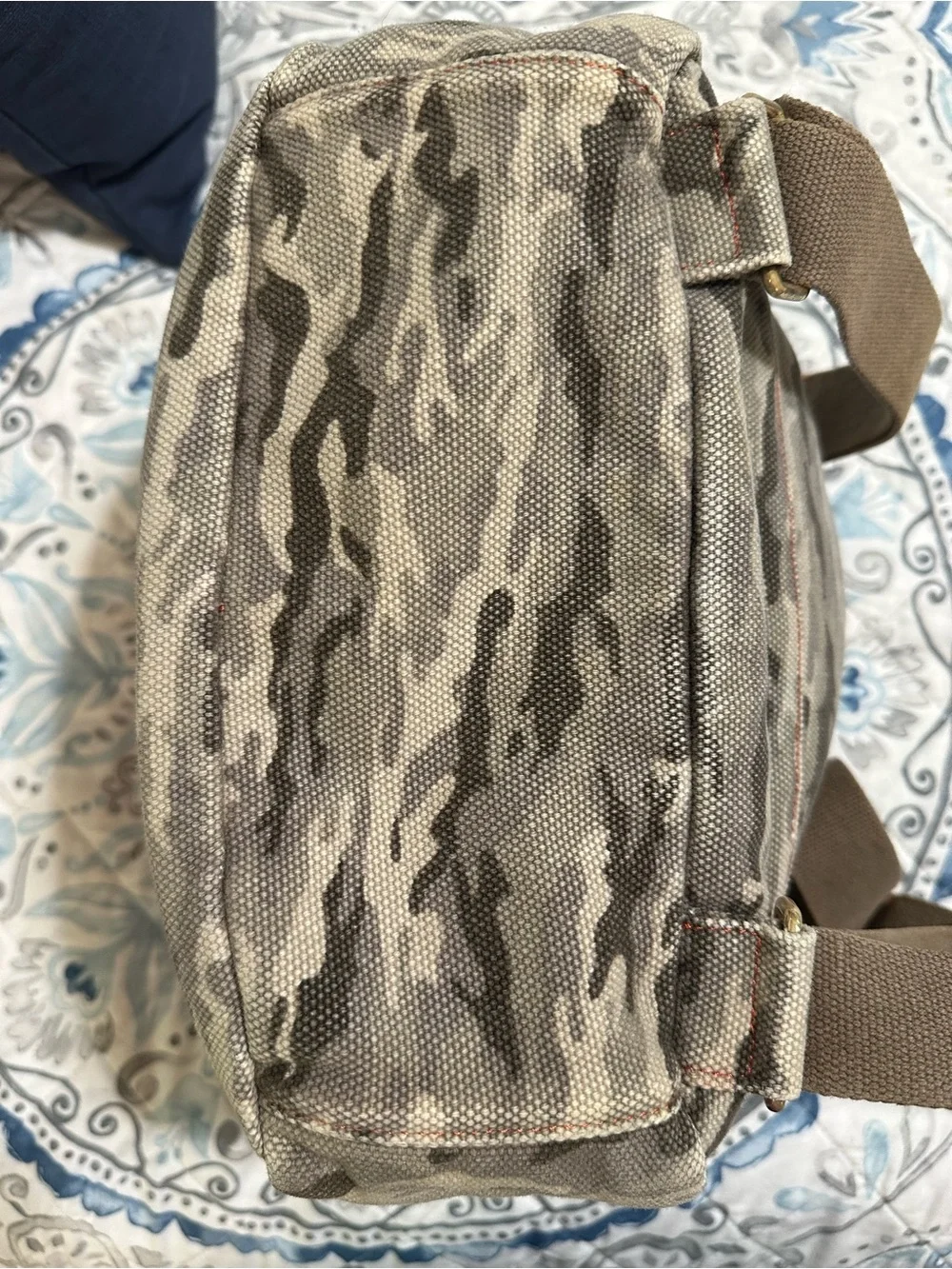 Tory Burch Camo Canvas Backpack with Red/Orange Accent
